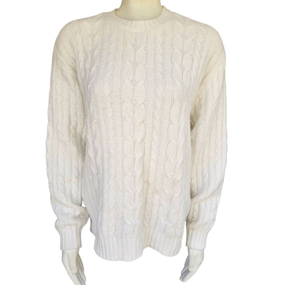 Hollister Women’s S White Cable Knit Sweater Crewneck Long Sleeve Chunky Pullove